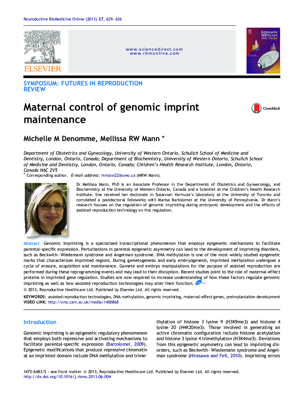 Maternal control of genomic imprint maintenance 