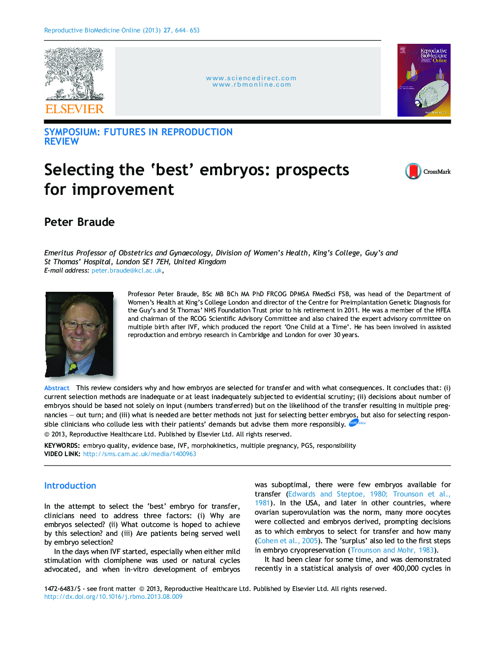 Selecting the ‘best’ embryos: prospects for improvement 