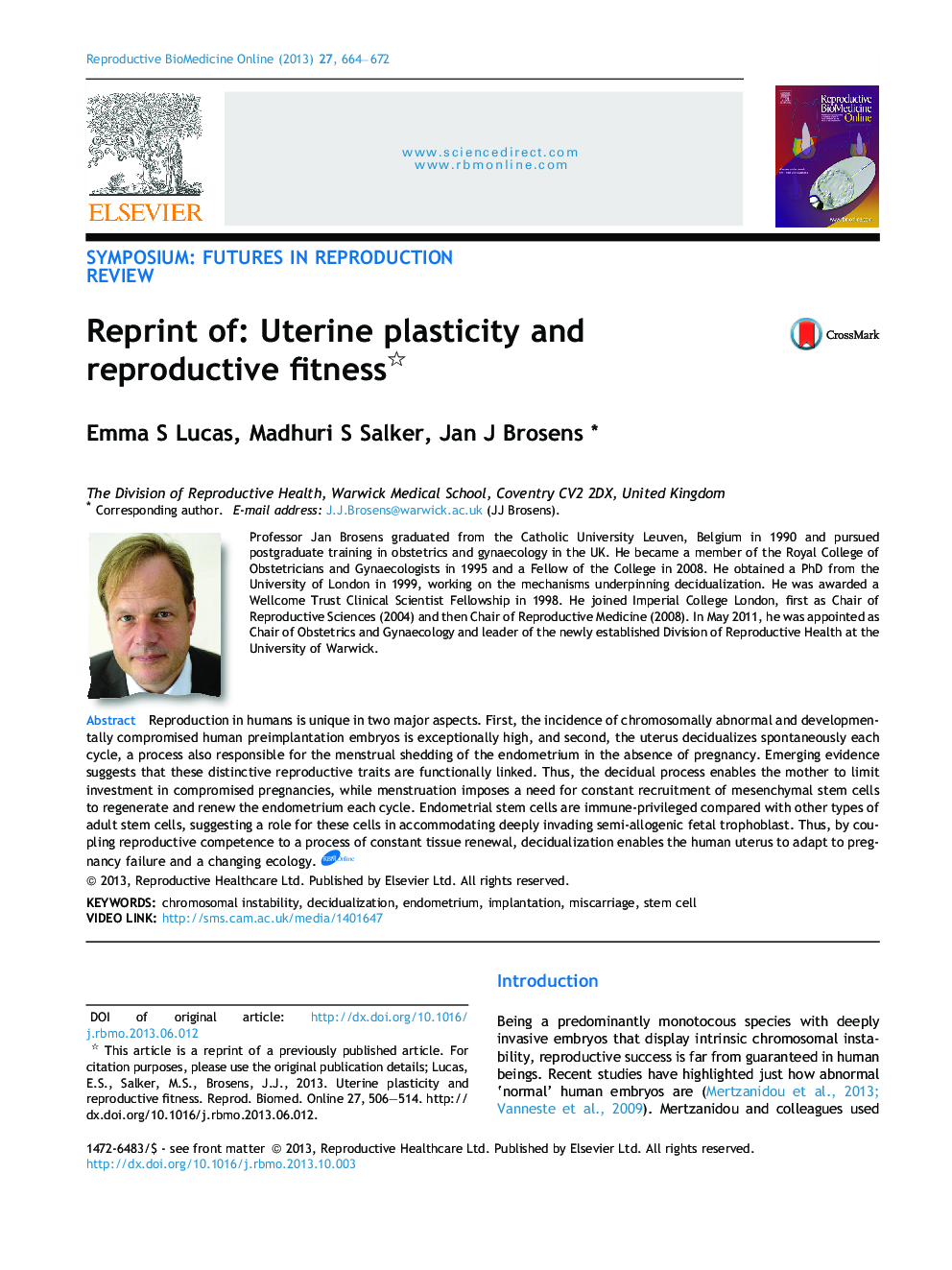 Reprint of: Uterine plasticity and reproductive fitness 