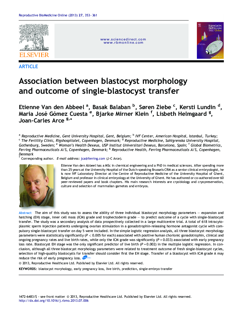 Association between blastocyst morphology and outcome of single-blastocyst transfer 