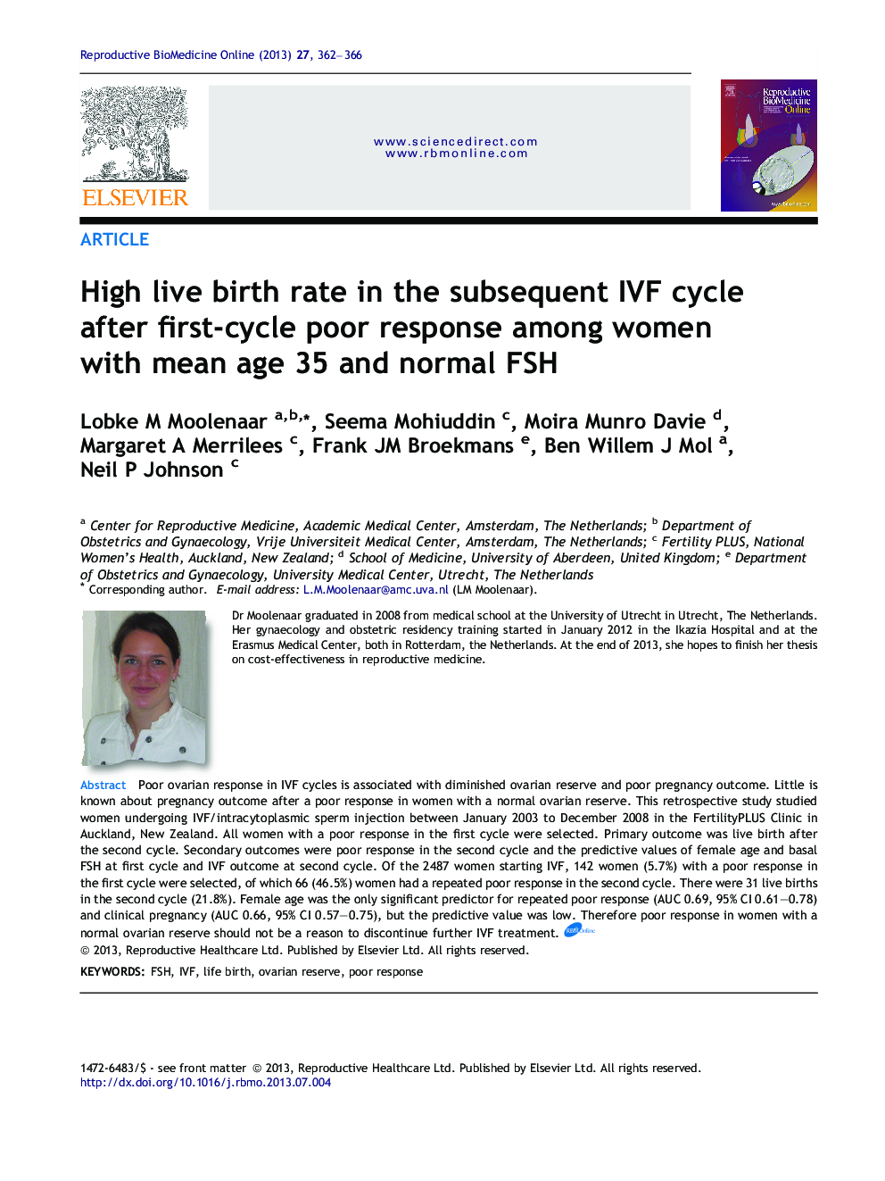 High live birth rate in the subsequent IVF cycle after first-cycle poor response among women with mean age 35 and normal FSH 