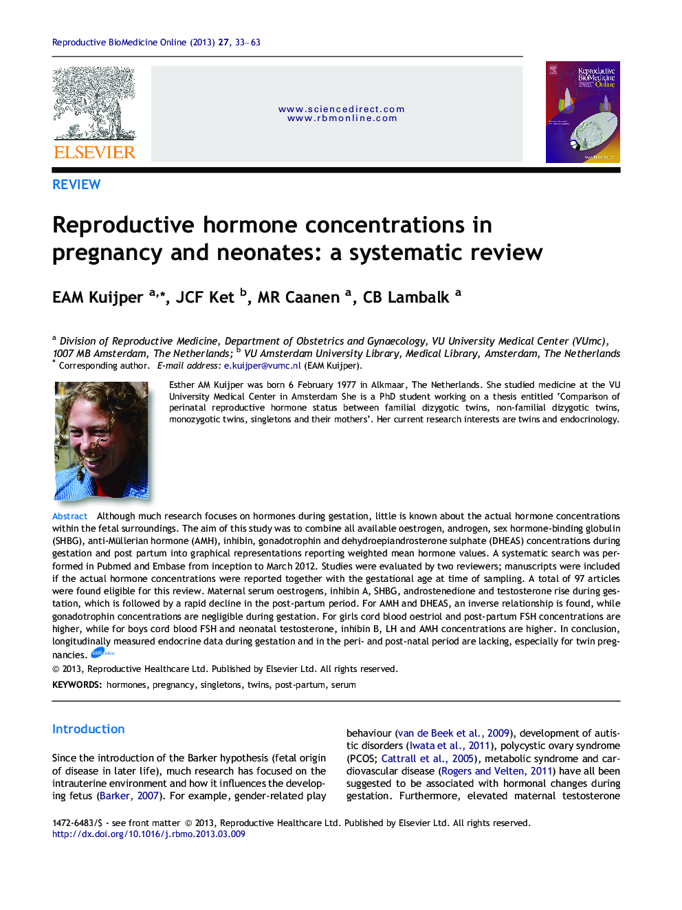 Reproductive hormone concentrations in pregnancy and neonates: a systematic review 