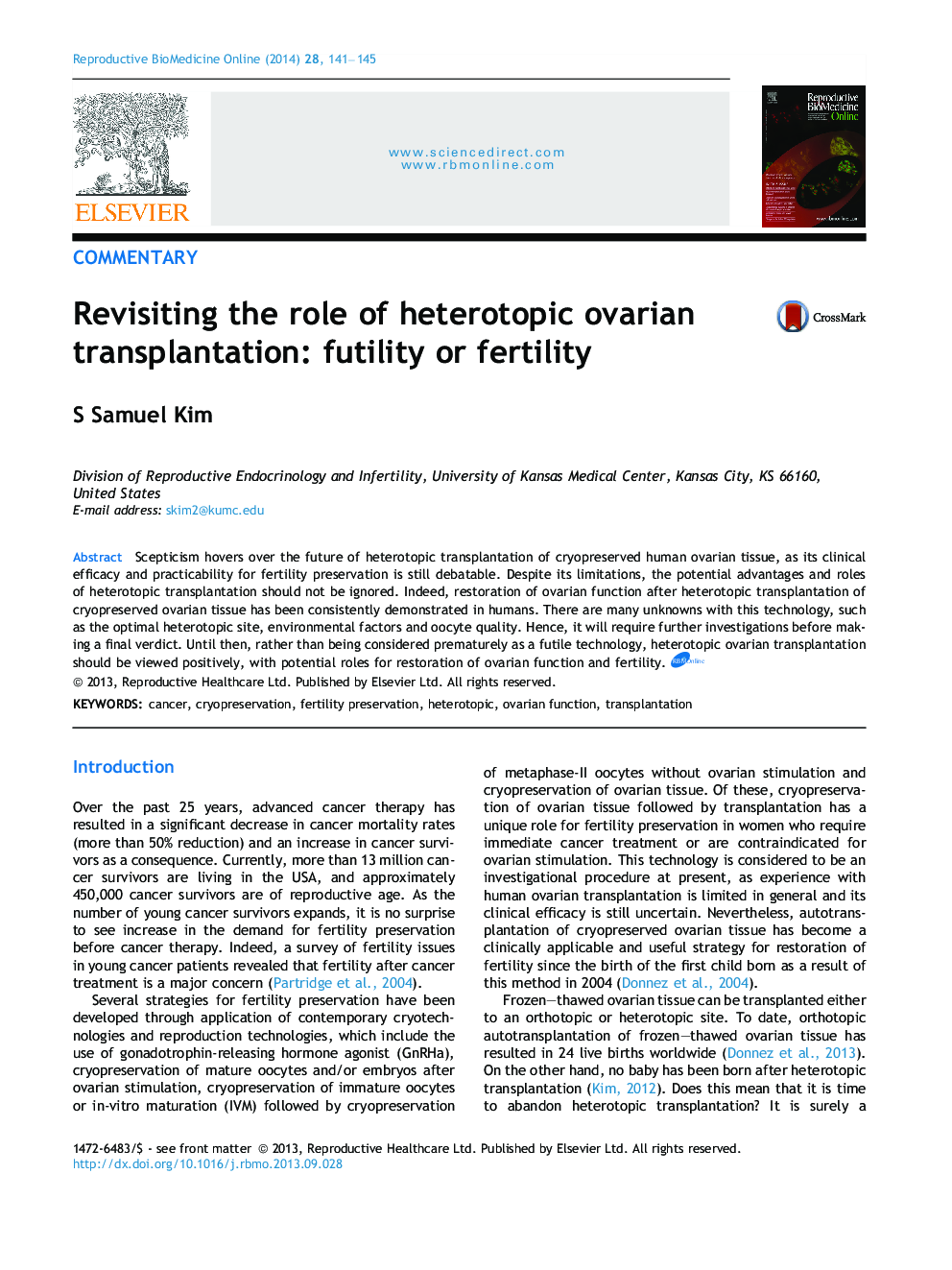 Revisiting the role of heterotopic ovarian transplantation: futility or fertility