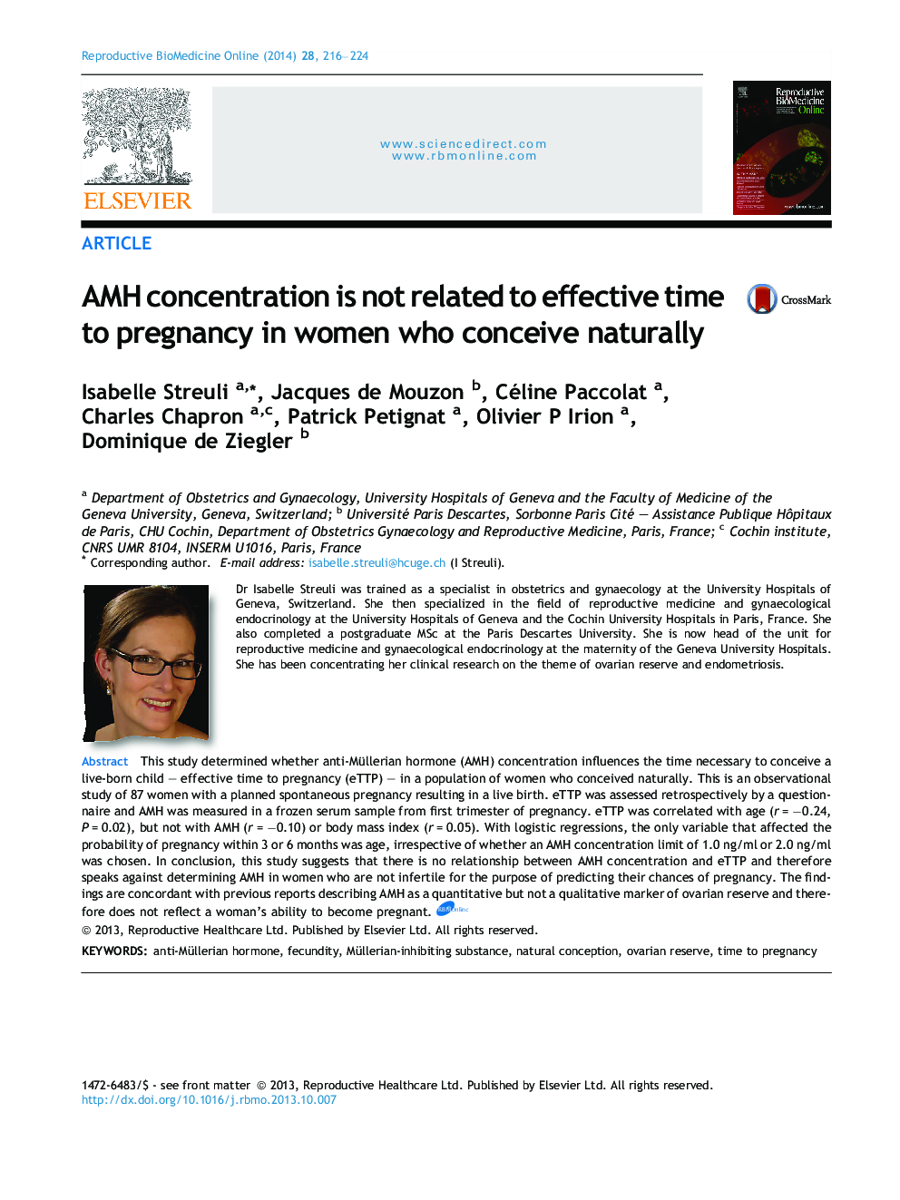 AMH concentration is not related to effective time to pregnancy in women who conceive naturally 