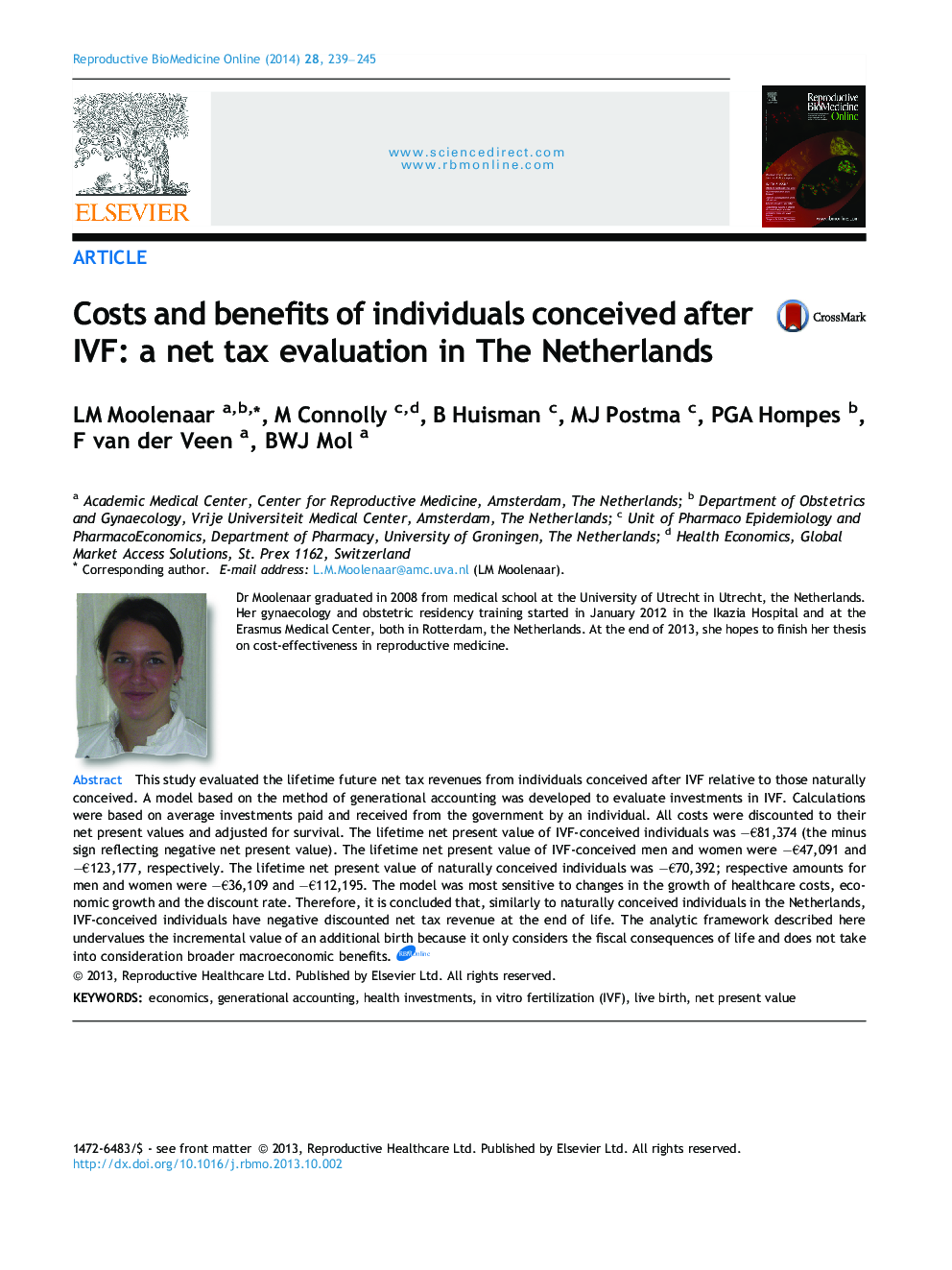Costs and benefits of individuals conceived after IVF: a net tax evaluation in The Netherlands 