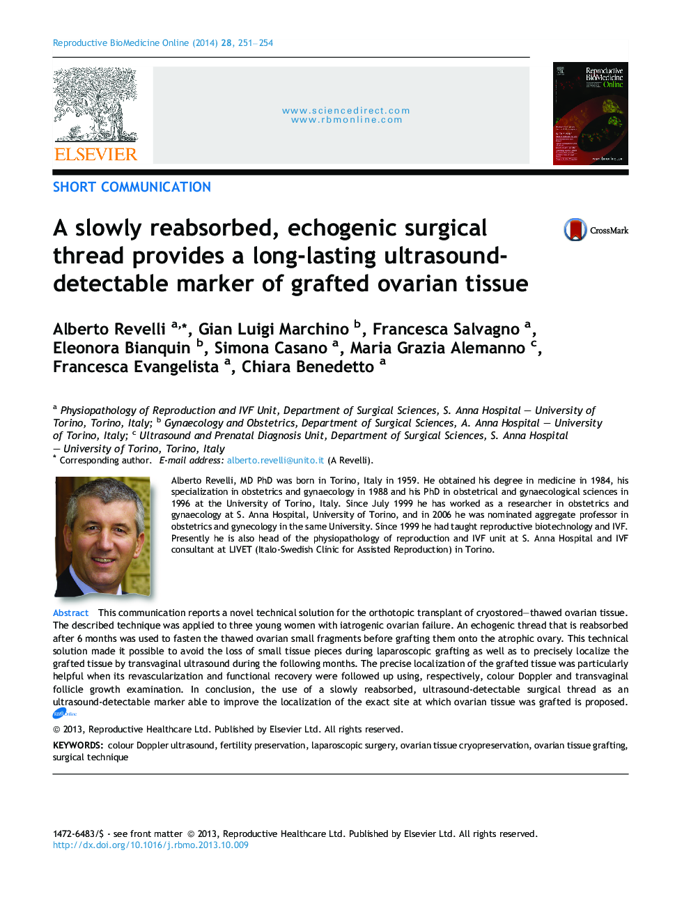 A slowly reabsorbed, echogenic surgical thread provides a long-lasting ultrasound-detectable marker of grafted ovarian tissue 