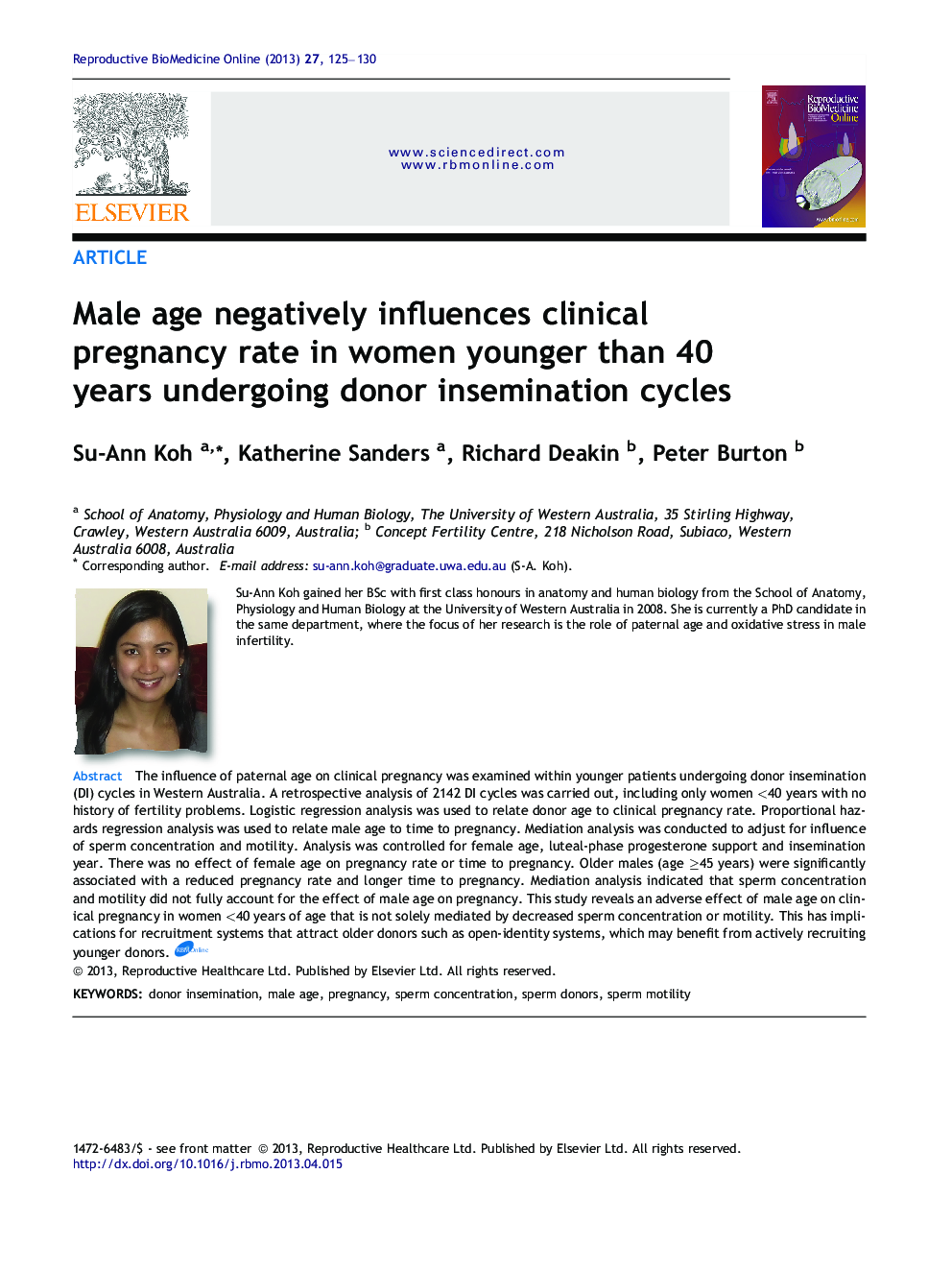 Male age negatively influences clinical pregnancy rate in women younger than 40 years undergoing donor insemination cycles 