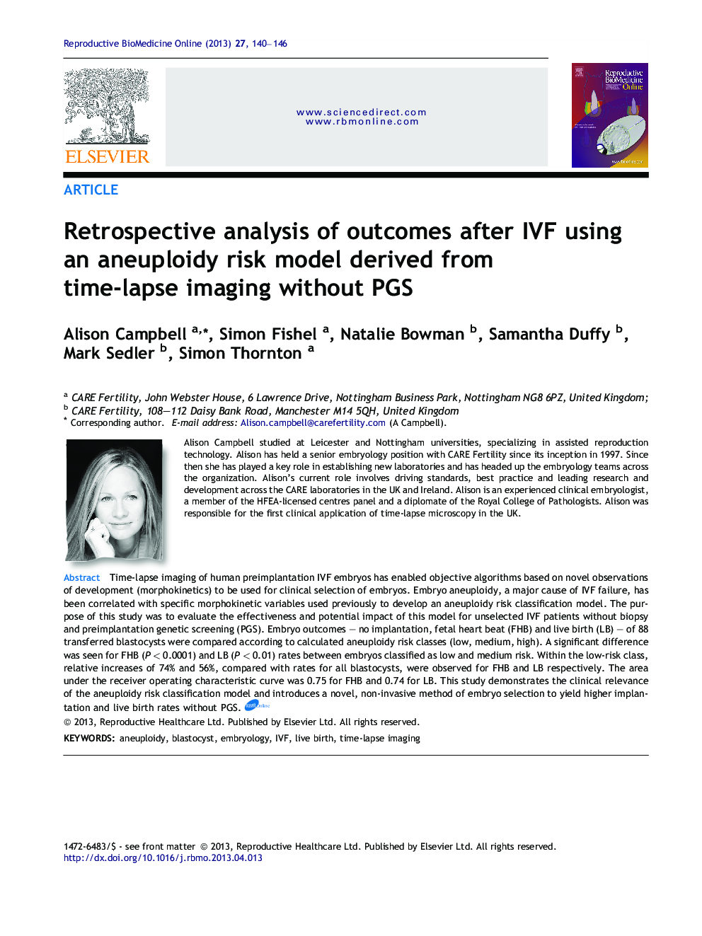 Retrospective analysis of outcomes after IVF using an aneuploidy risk model derived from time-lapse imaging without PGS 