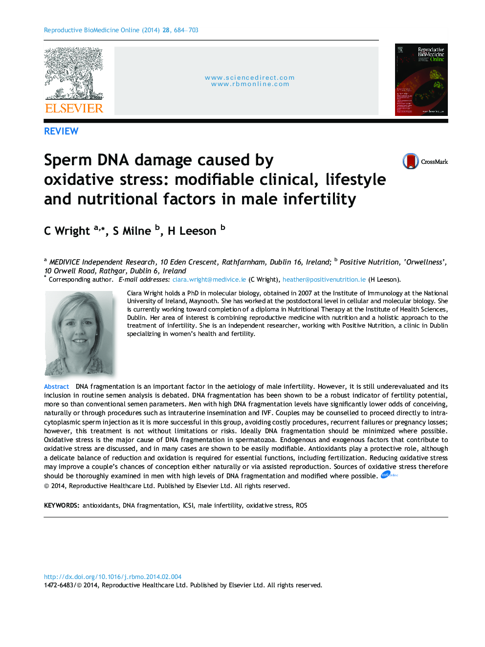 Sperm DNA damage caused by oxidative stress: modifiable clinical, lifestyle and nutritional factors in male infertility 