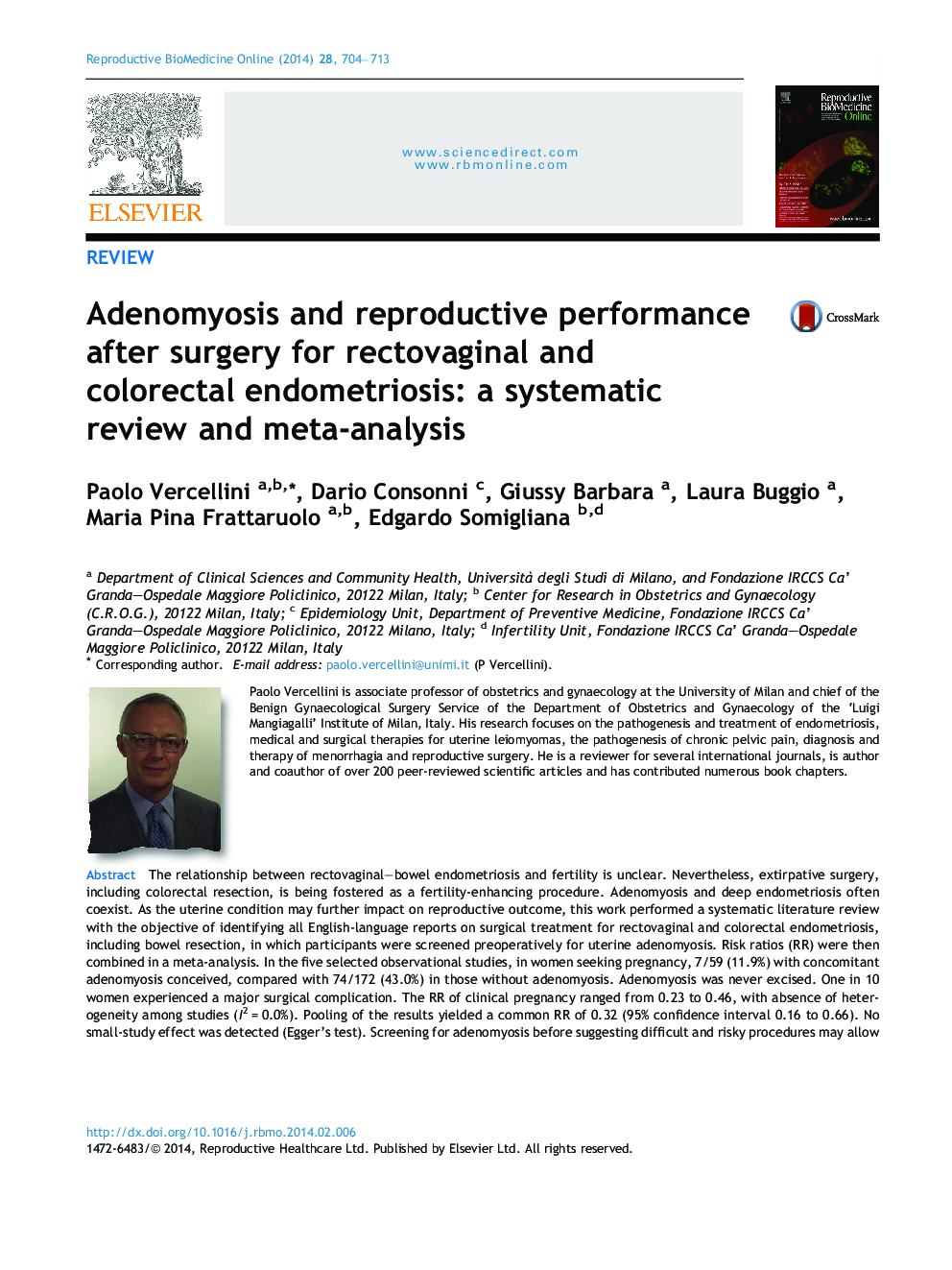 Adenomyosis and reproductive performance after surgery for rectovaginal and colorectal endometriosis: a systematic review and meta-analysis 