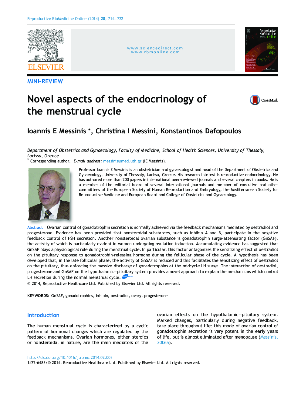 Novel aspects of the endocrinology of the menstrual cycle 