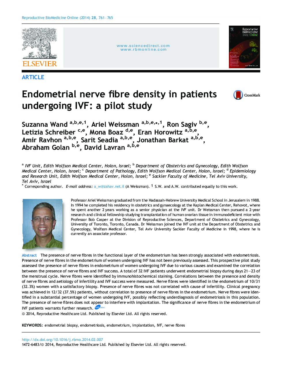 Endometrial nerve fibre density in patients undergoing IVF: a pilot study 