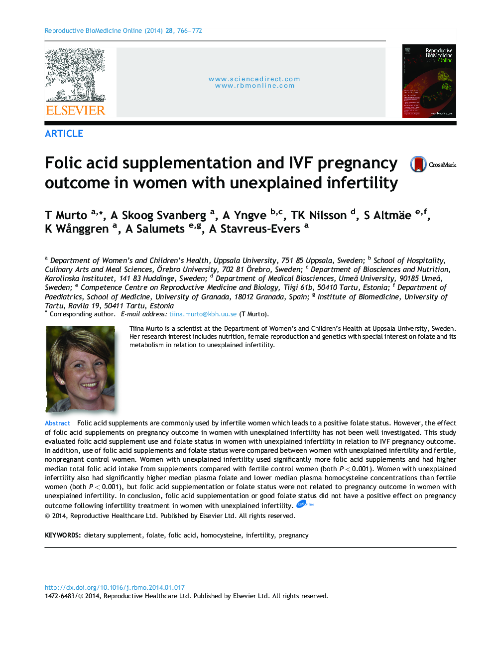 Folic acid supplementation and IVF pregnancy outcome in women with unexplained infertility 