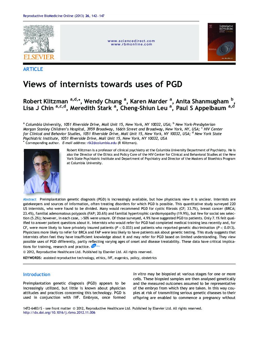 Views of internists towards uses of PGD 