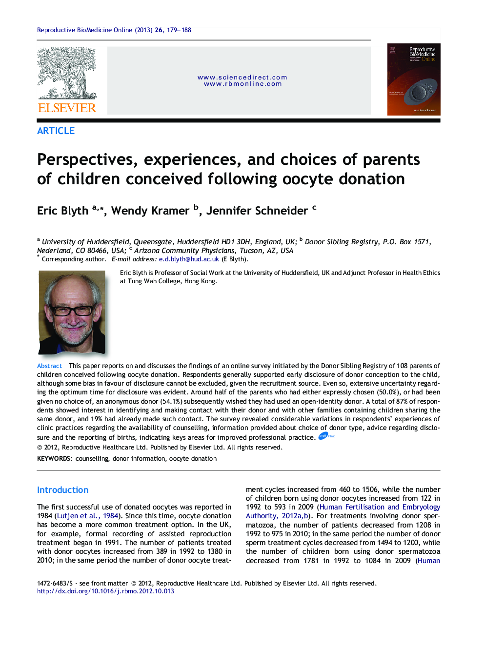 Perspectives, experiences, and choices of parents of children conceived following oocyte donation 