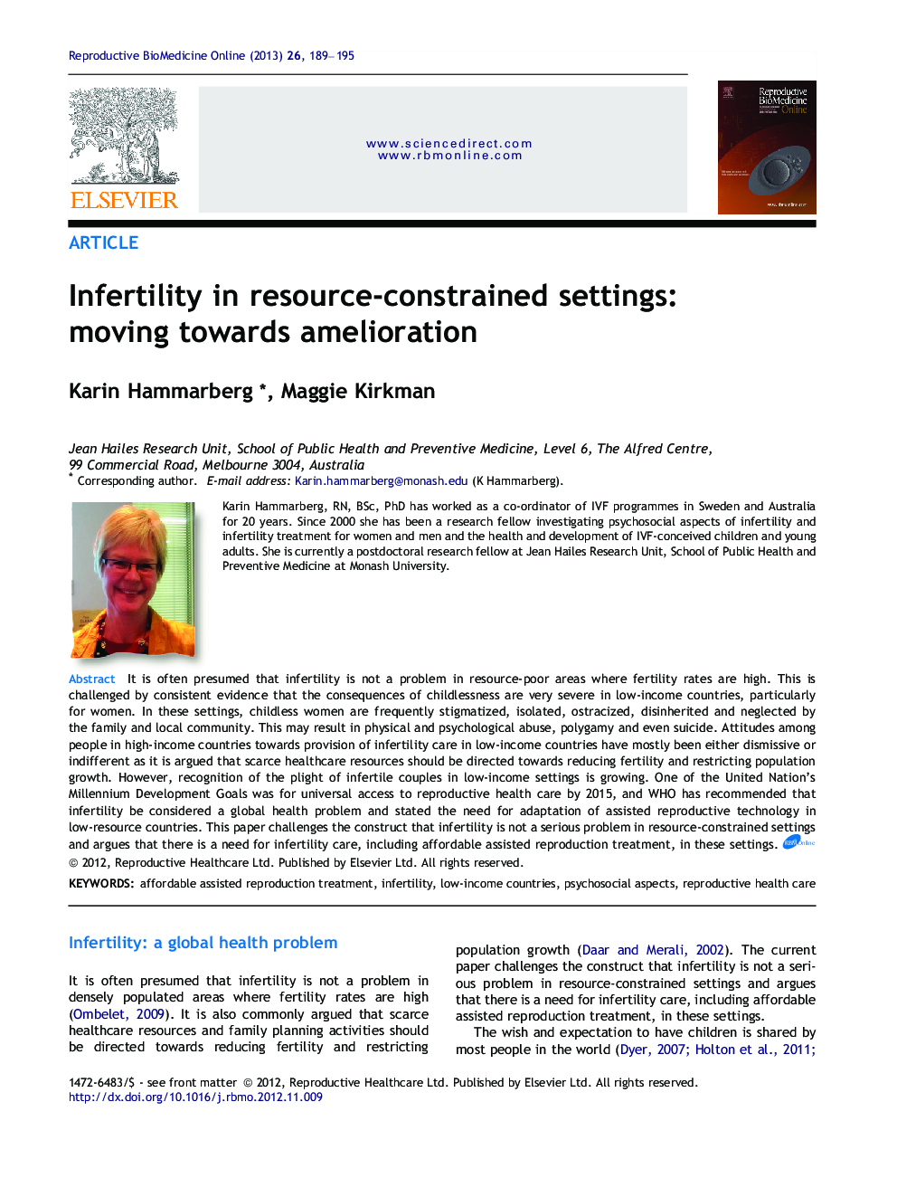 Infertility in resource-constrained settings: moving towards amelioration 