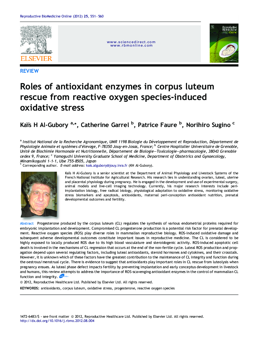 Roles of antioxidant enzymes in corpus luteum rescue from reactive oxygen species-induced oxidative stress 