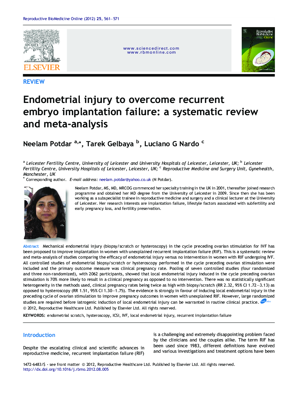 Endometrial injury to overcome recurrent embryo implantation failure: a systematic review and meta-analysis 