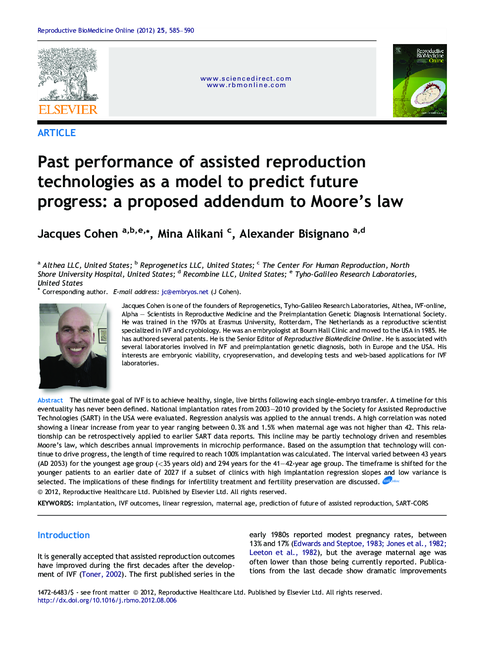 Past performance of assisted reproduction technologies as a model to predict future progress: a proposed addendum to Moore’s law 