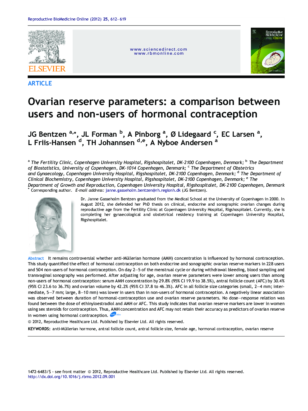 Ovarian reserve parameters: a comparison between users and non-users of hormonal contraception 