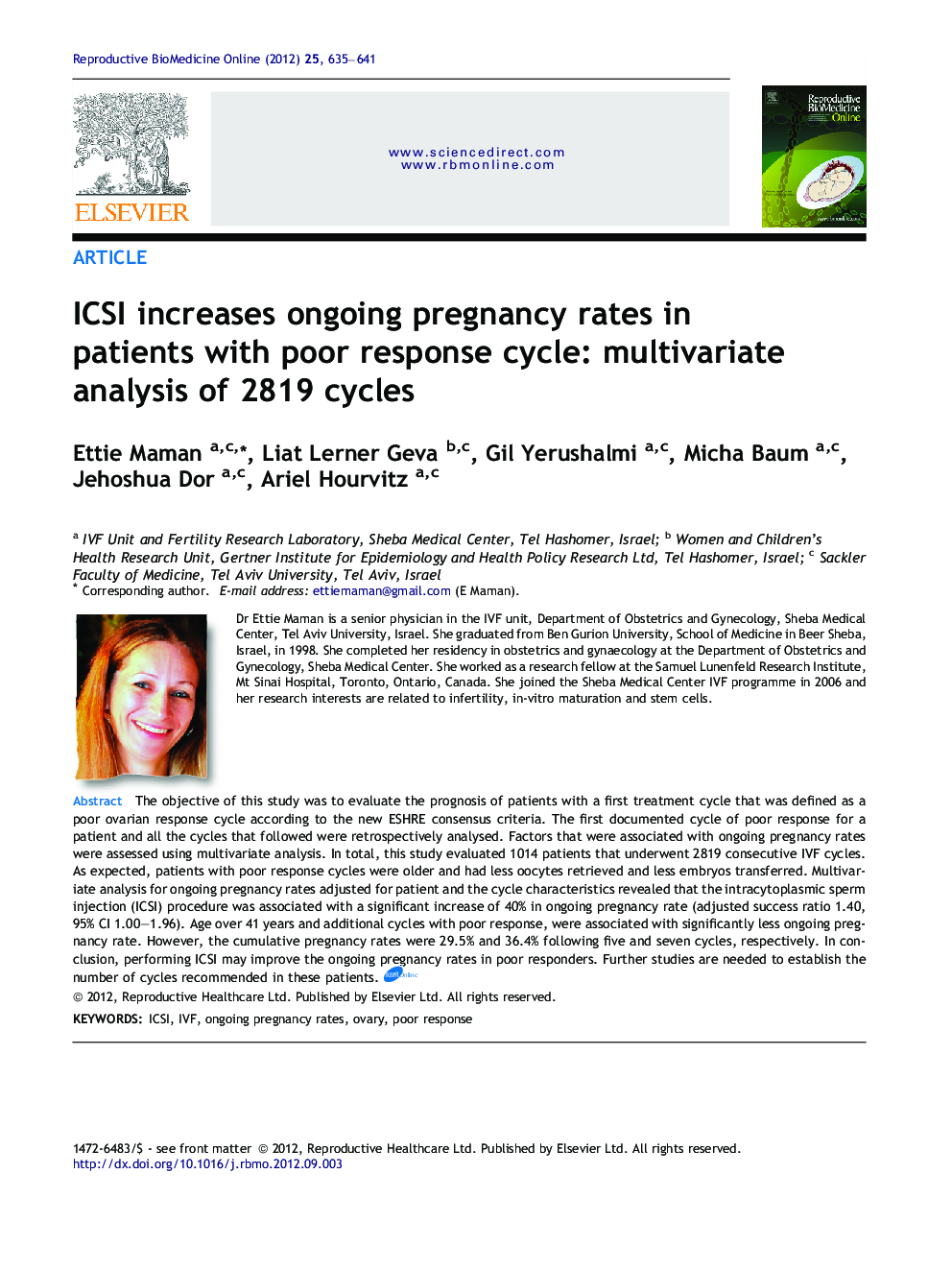 ICSI increases ongoing pregnancy rates in patients with poor response cycle: multivariate analysis of 2819 cycles 