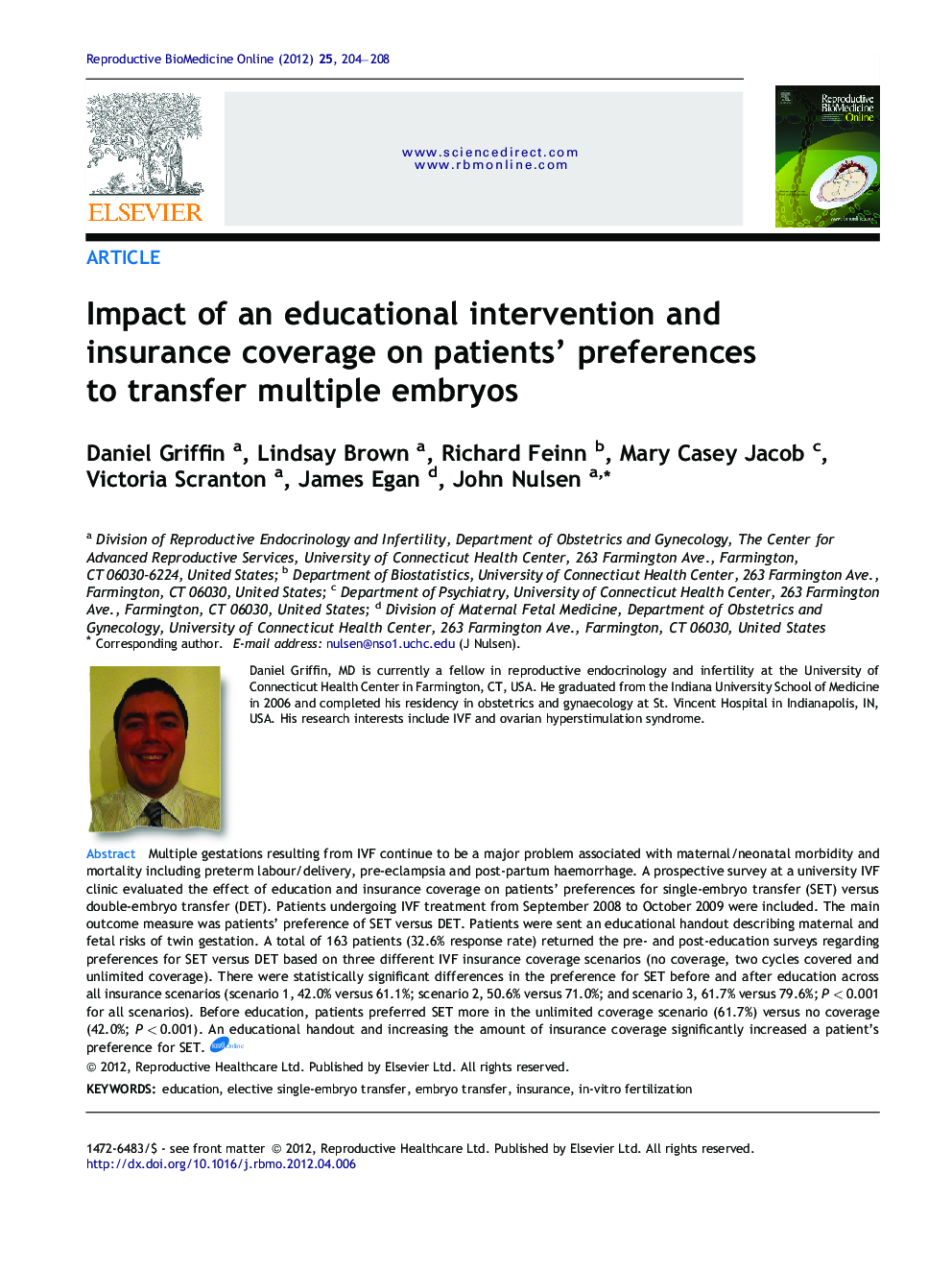 Impact of an educational intervention and insurance coverage on patients’ preferences to transfer multiple embryos 