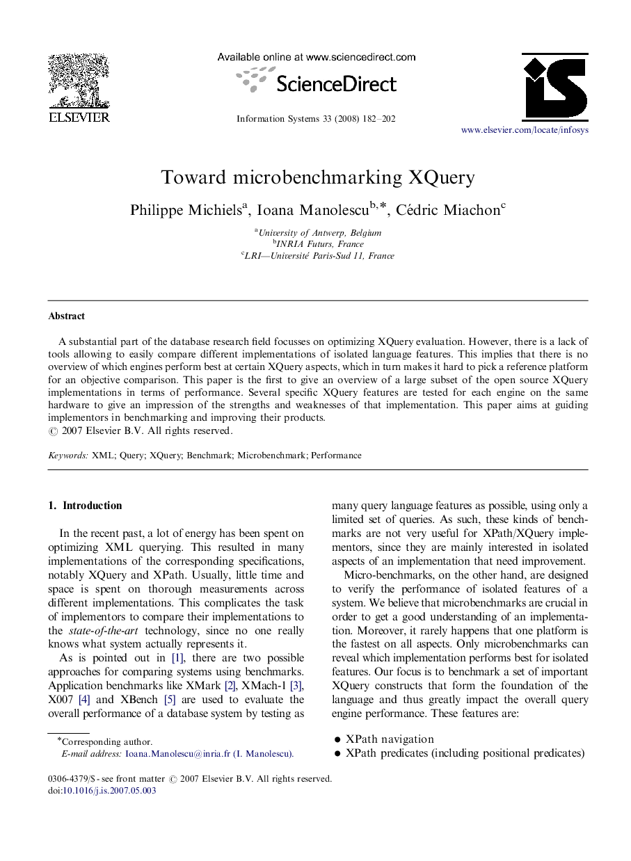 Toward microbenchmarking XQuery