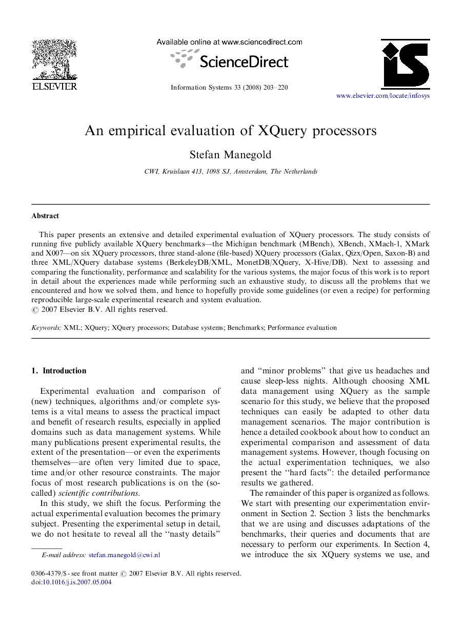 An empirical evaluation of XQuery processors