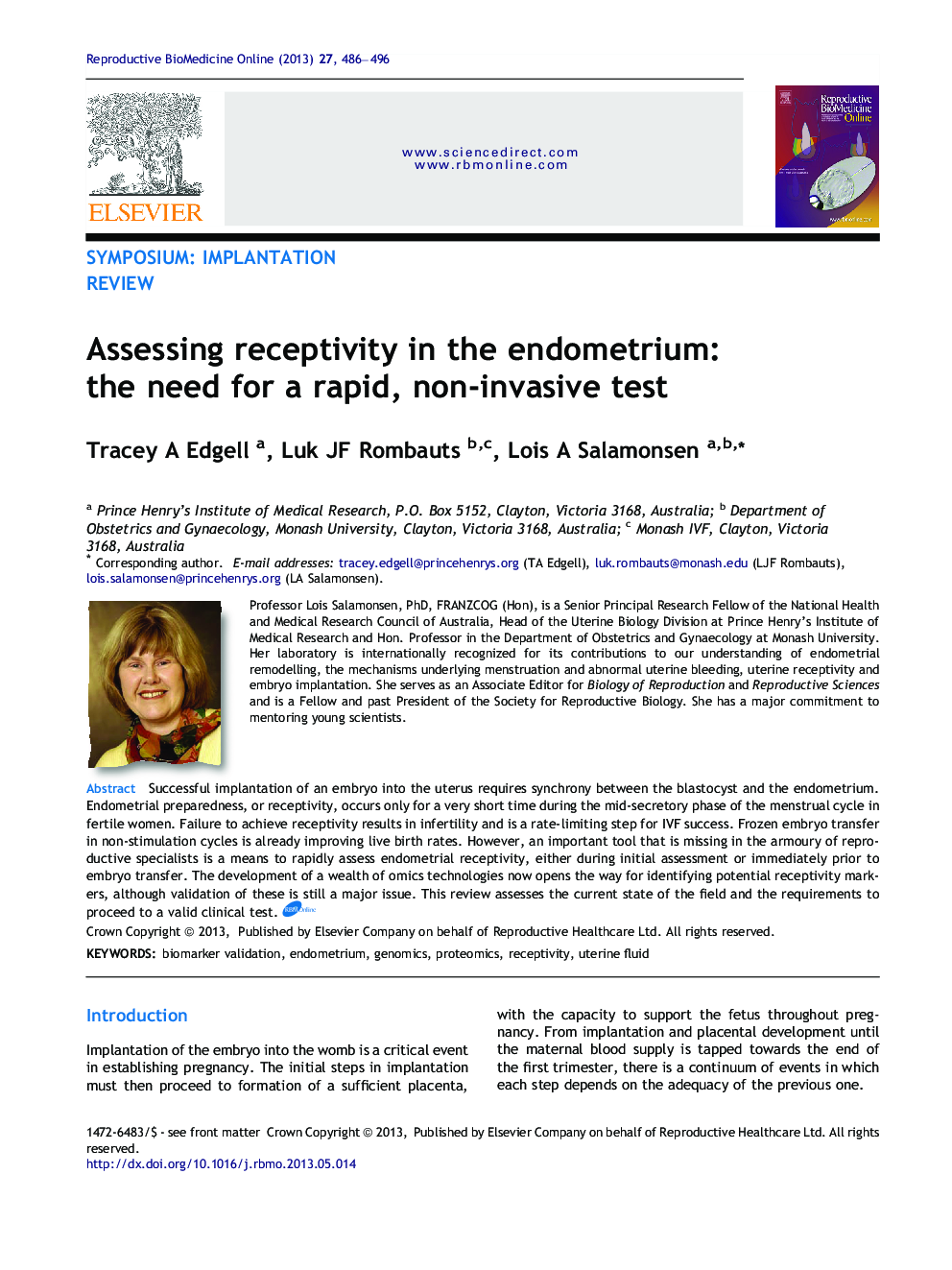 Assessing receptivity in the endometrium: the need for a rapid, non-invasive test 