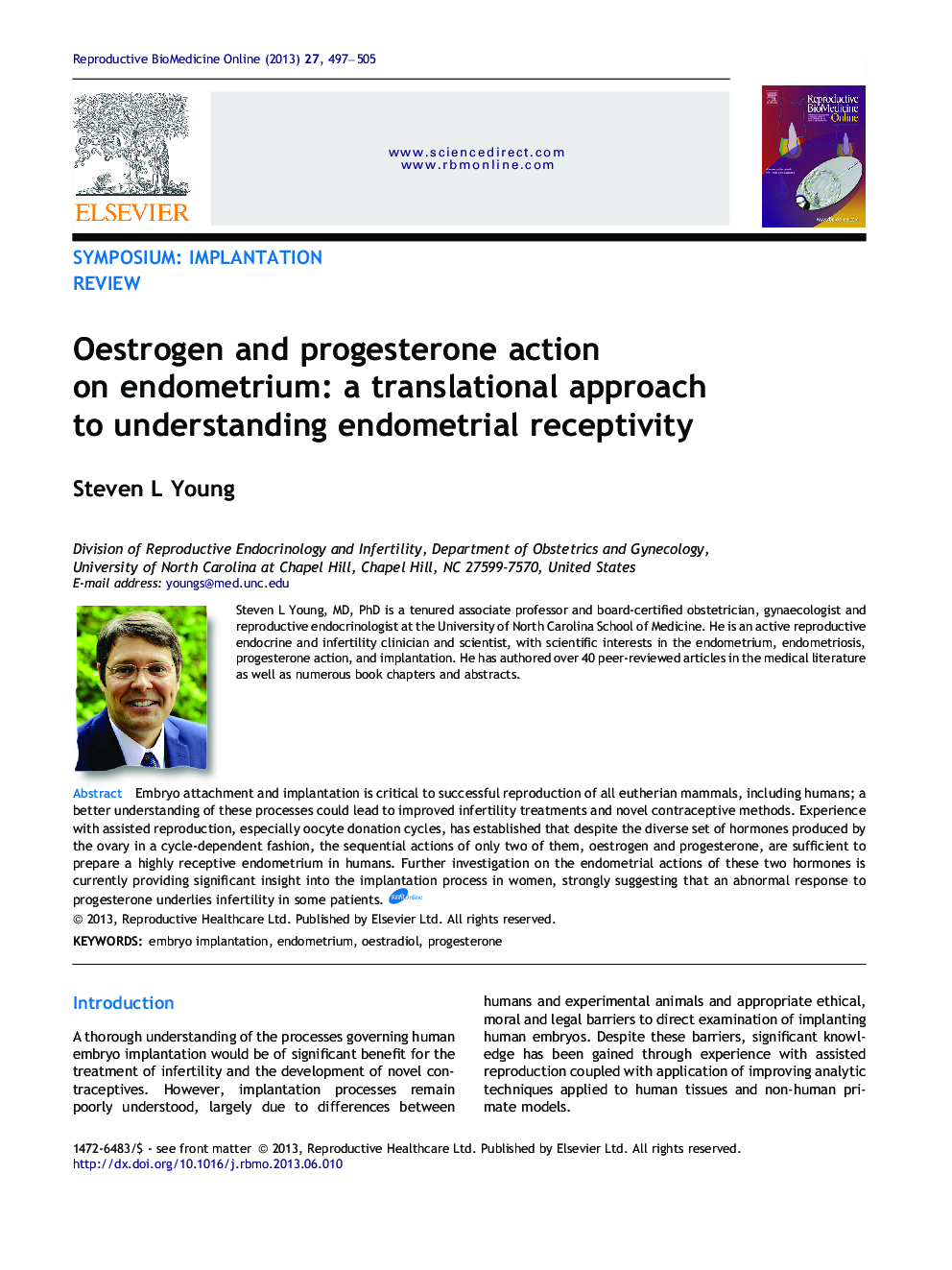 Oestrogen and progesterone action on endometrium: a translational approach to understanding endometrial receptivity 