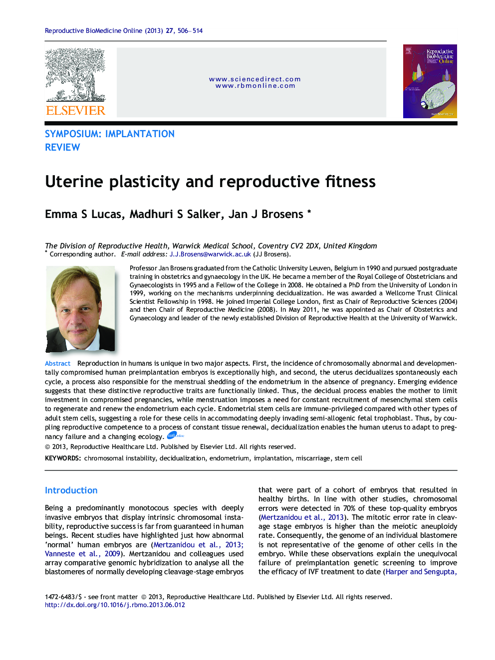 Uterine plasticity and reproductive fitness 