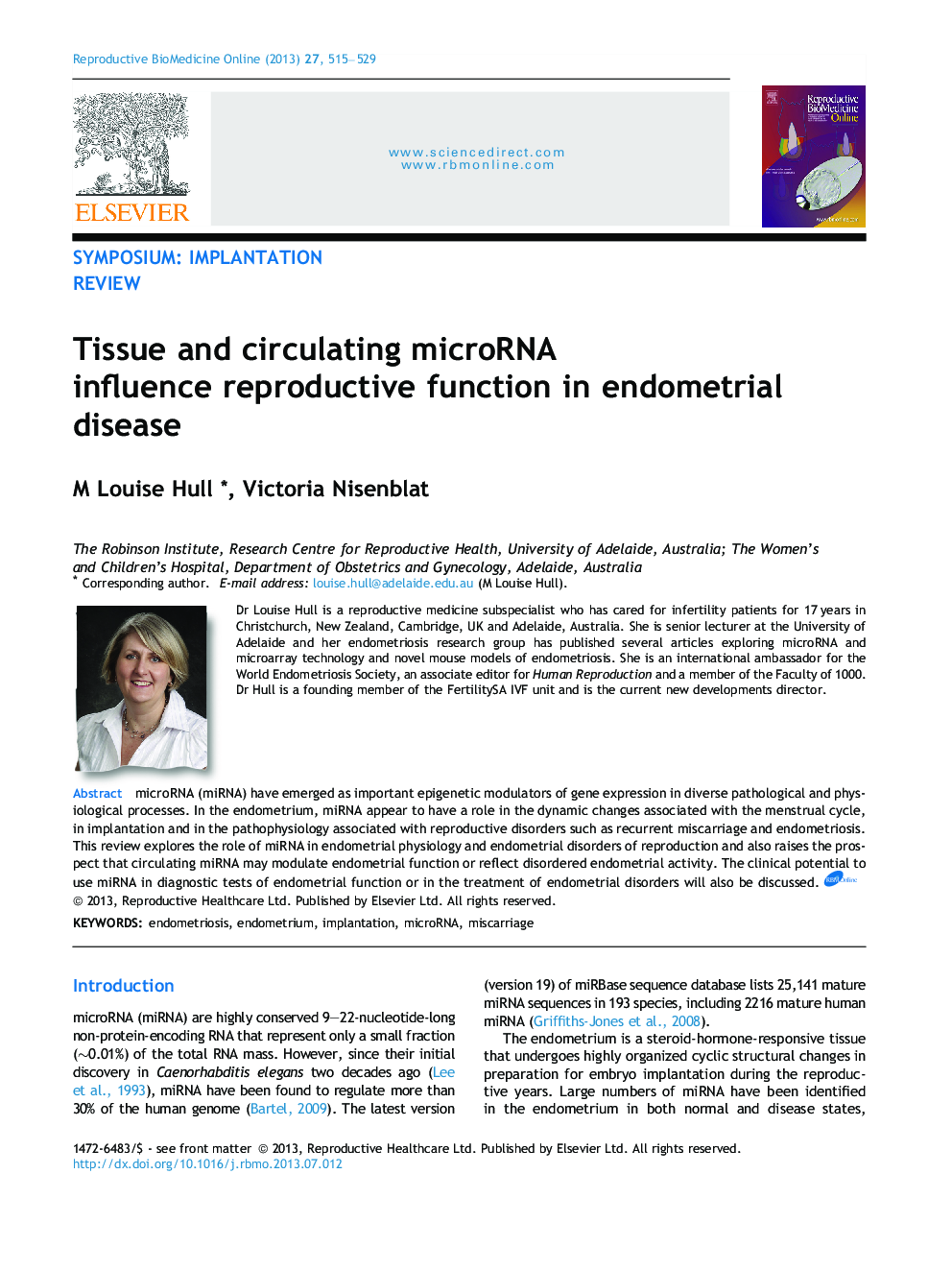 Tissue and circulating microRNA influence reproductive function in endometrial disease 