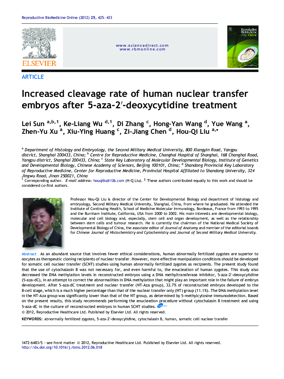 Increased cleavage rate of human nuclear transfer embryos after 5-aza-2′-deoxycytidine treatment 