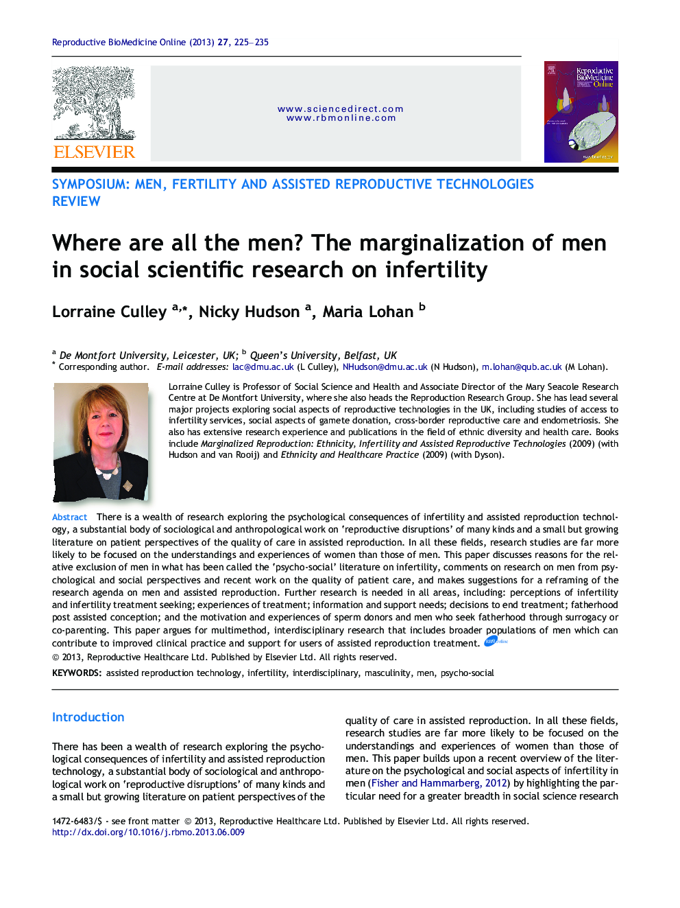 Where are all the men? The marginalization of men in social scientific research on infertility 