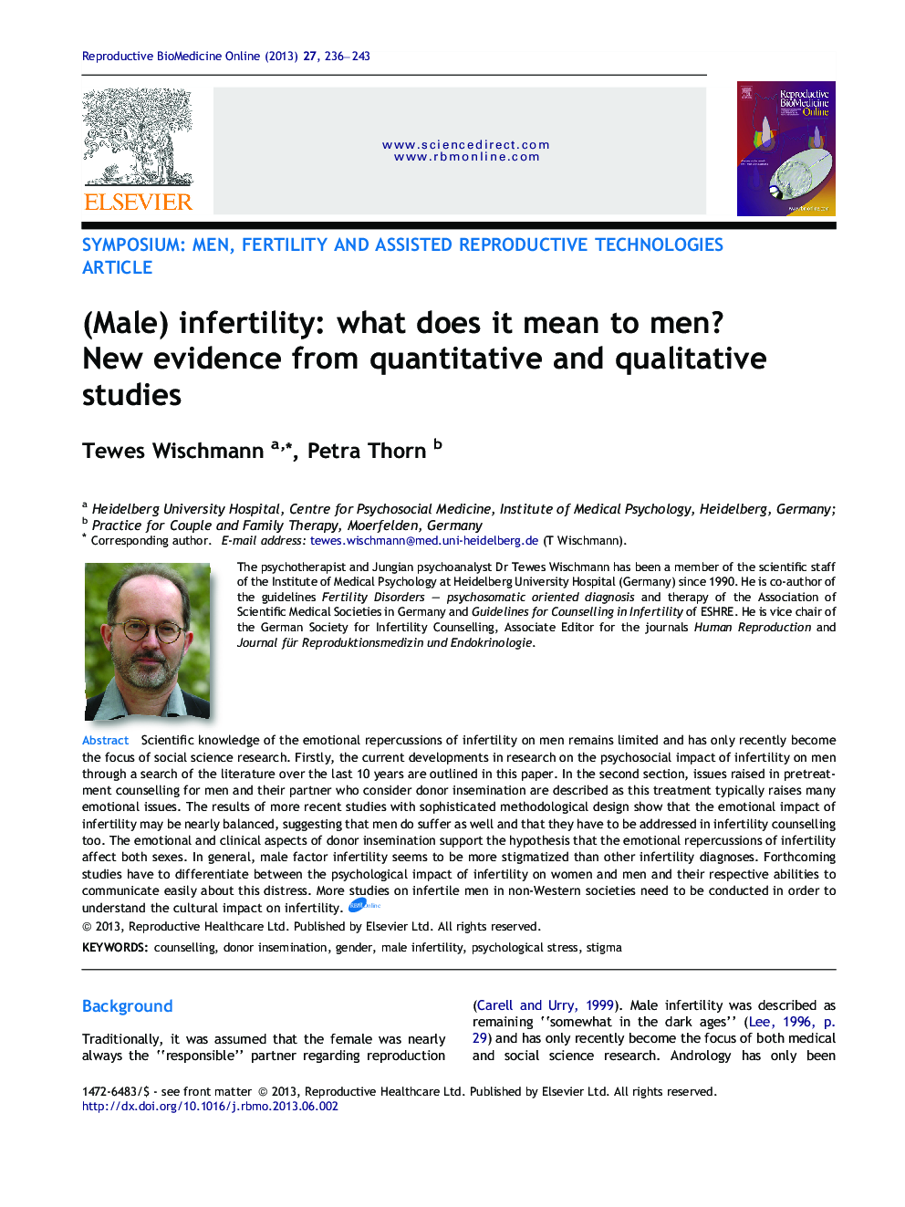 (Male) infertility: what does it mean to men? New evidence from quantitative and qualitative studies 