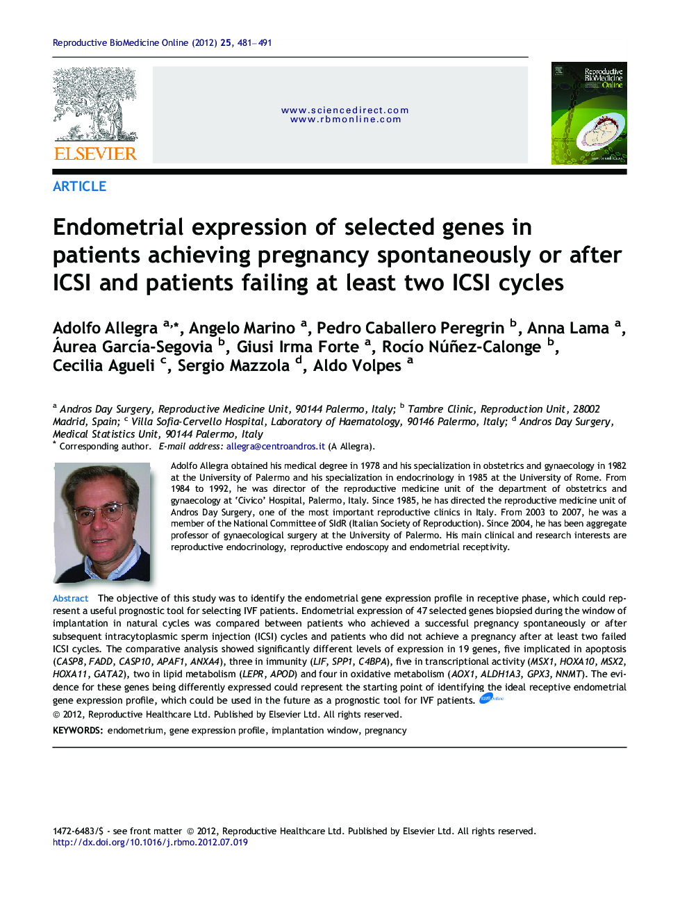 Endometrial expression of selected genes in patients achieving pregnancy spontaneously or after ICSI and patients failing at least two ICSI cycles 