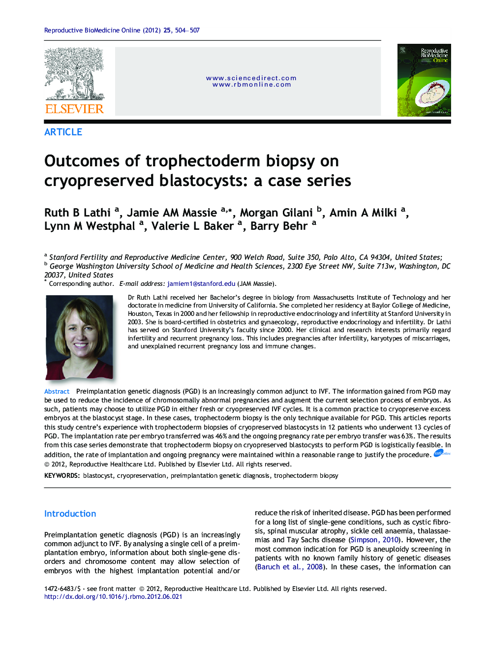 Outcomes of trophectoderm biopsy on cryopreserved blastocysts: a case series 
