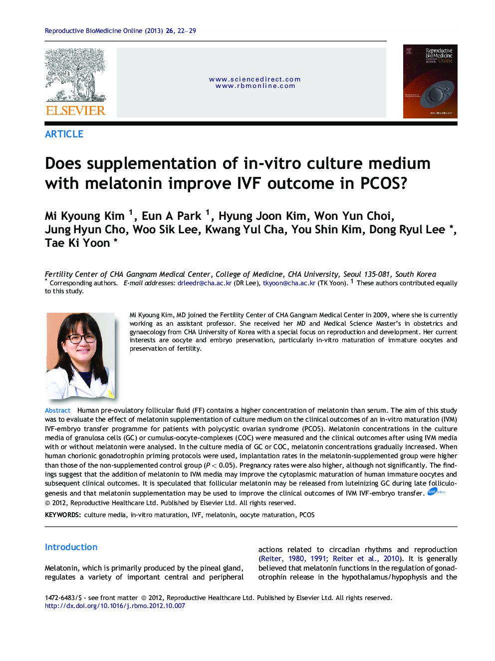 Does supplementation of in-vitro culture medium with melatonin improve IVF outcome in PCOS? 