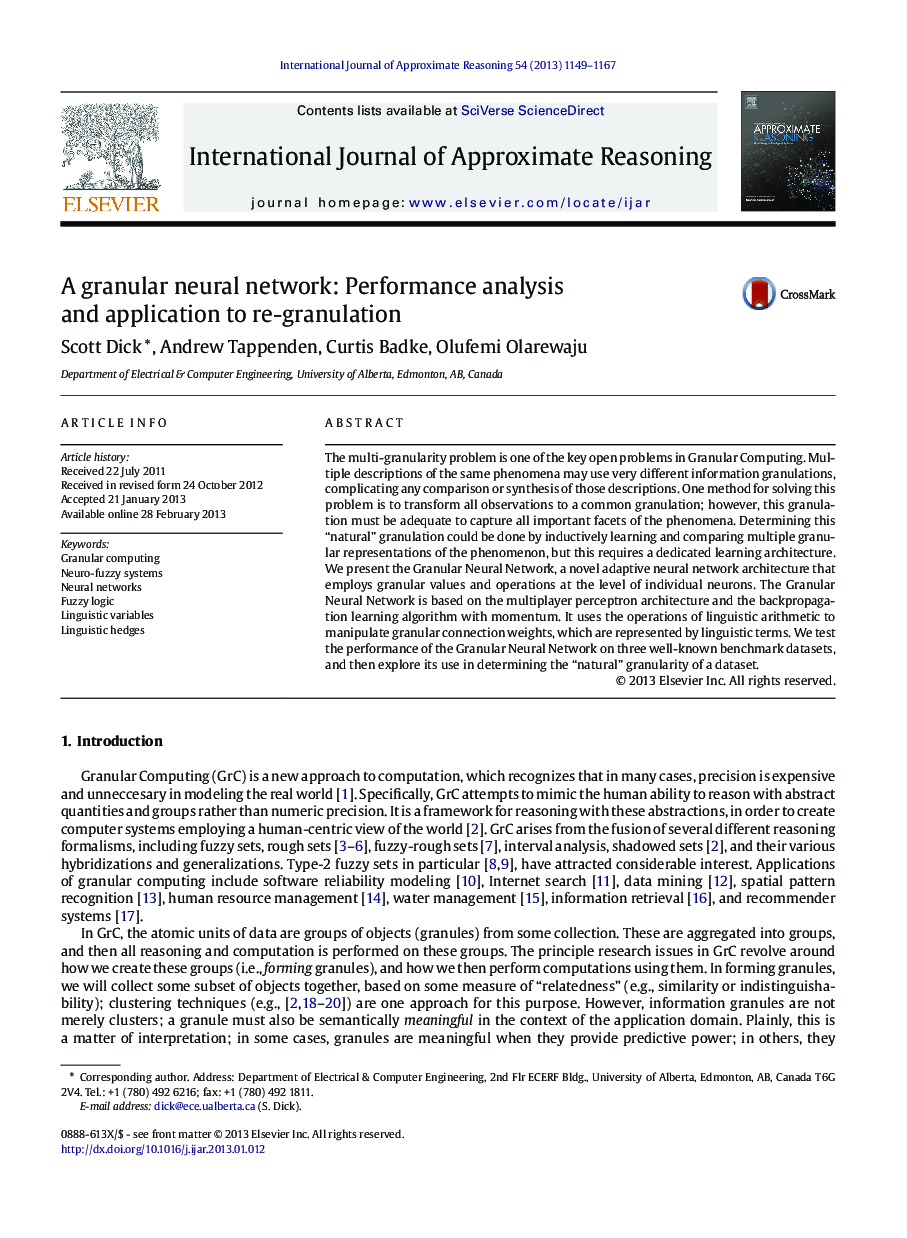 A granular neural network: Performance analysis and application to re-granulation