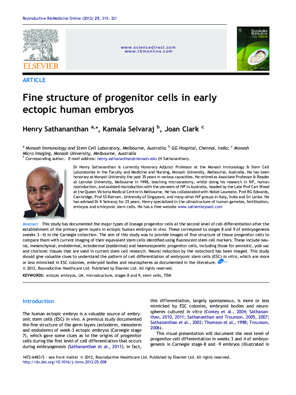 Fine structure of progenitor cells in early ectopic human embryos 