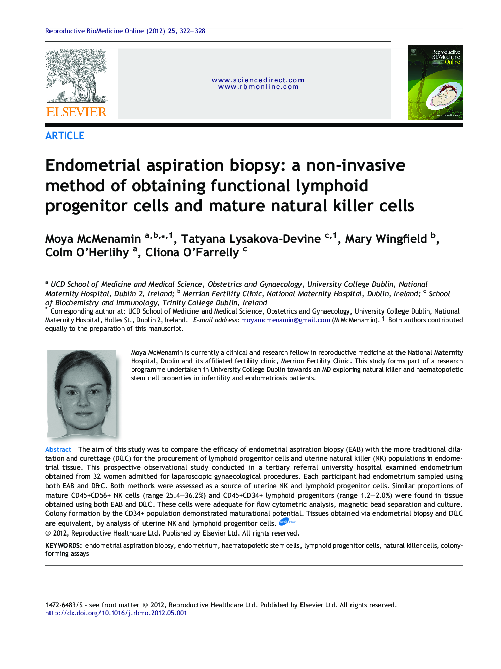 Endometrial aspiration biopsy: a non-invasive method of obtaining functional lymphoid progenitor cells and mature natural killer cells 