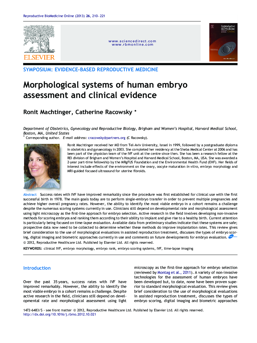 Morphological systems of human embryo assessment and clinical evidence 