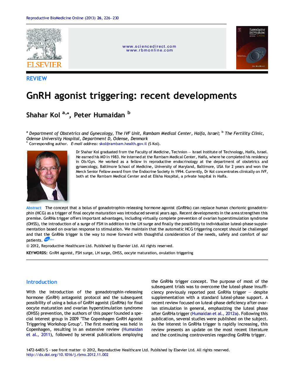 GnRH agonist triggering: recent developments 