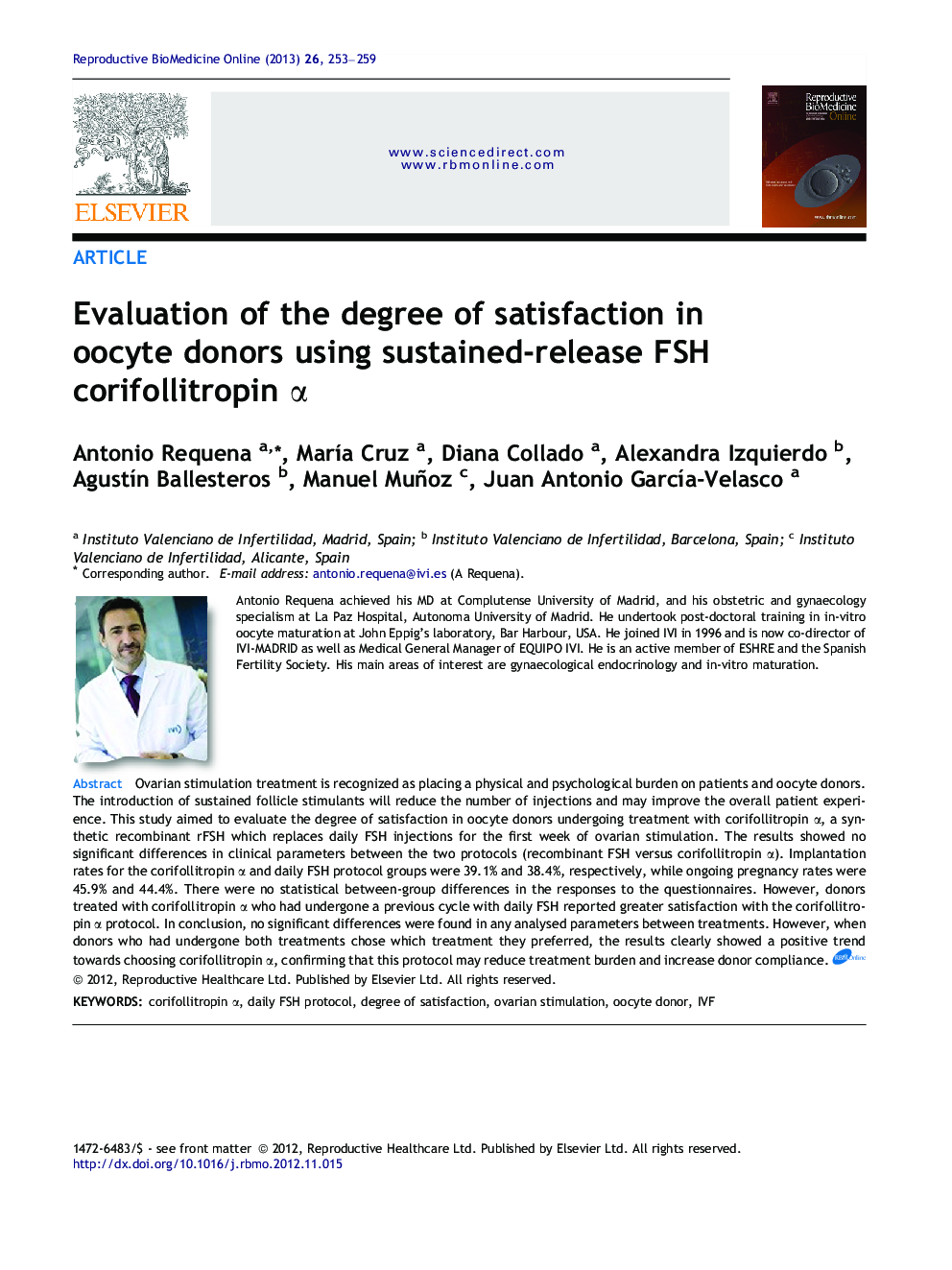 Evaluation of the degree of satisfaction in oocyte donors using sustained-release FSH corifollitropin α 