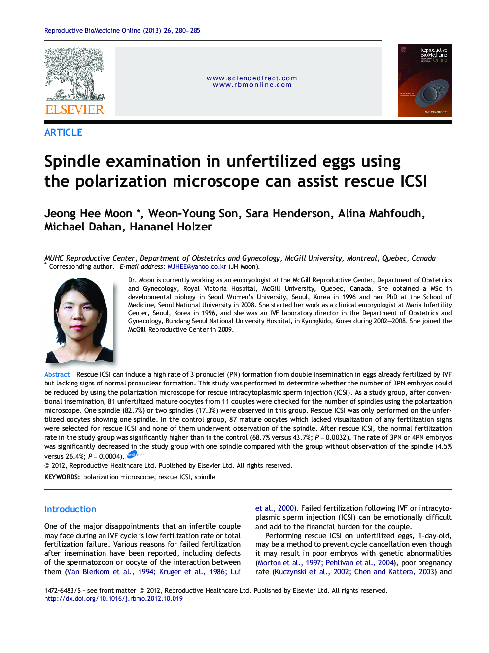 Spindle examination in unfertilized eggs using the polarization microscope can assist rescue ICSI 