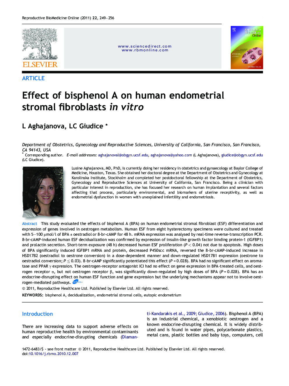 Effect of bisphenol A on human endometrial stromal fibroblasts in vitro