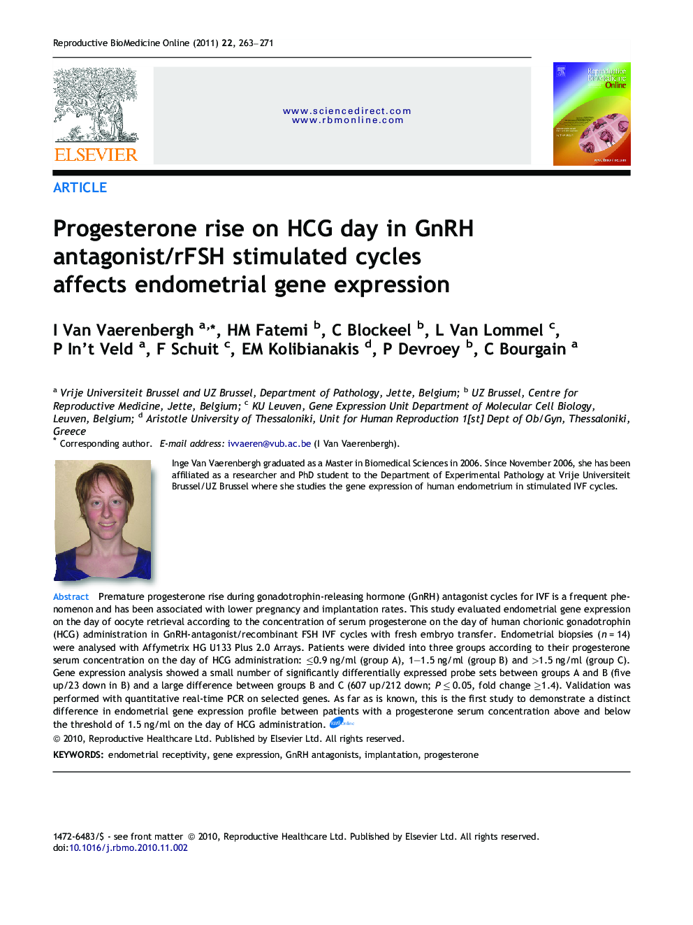 Progesterone rise on HCG day in GnRH antagonist/rFSH stimulated cycles affects endometrial gene expression 