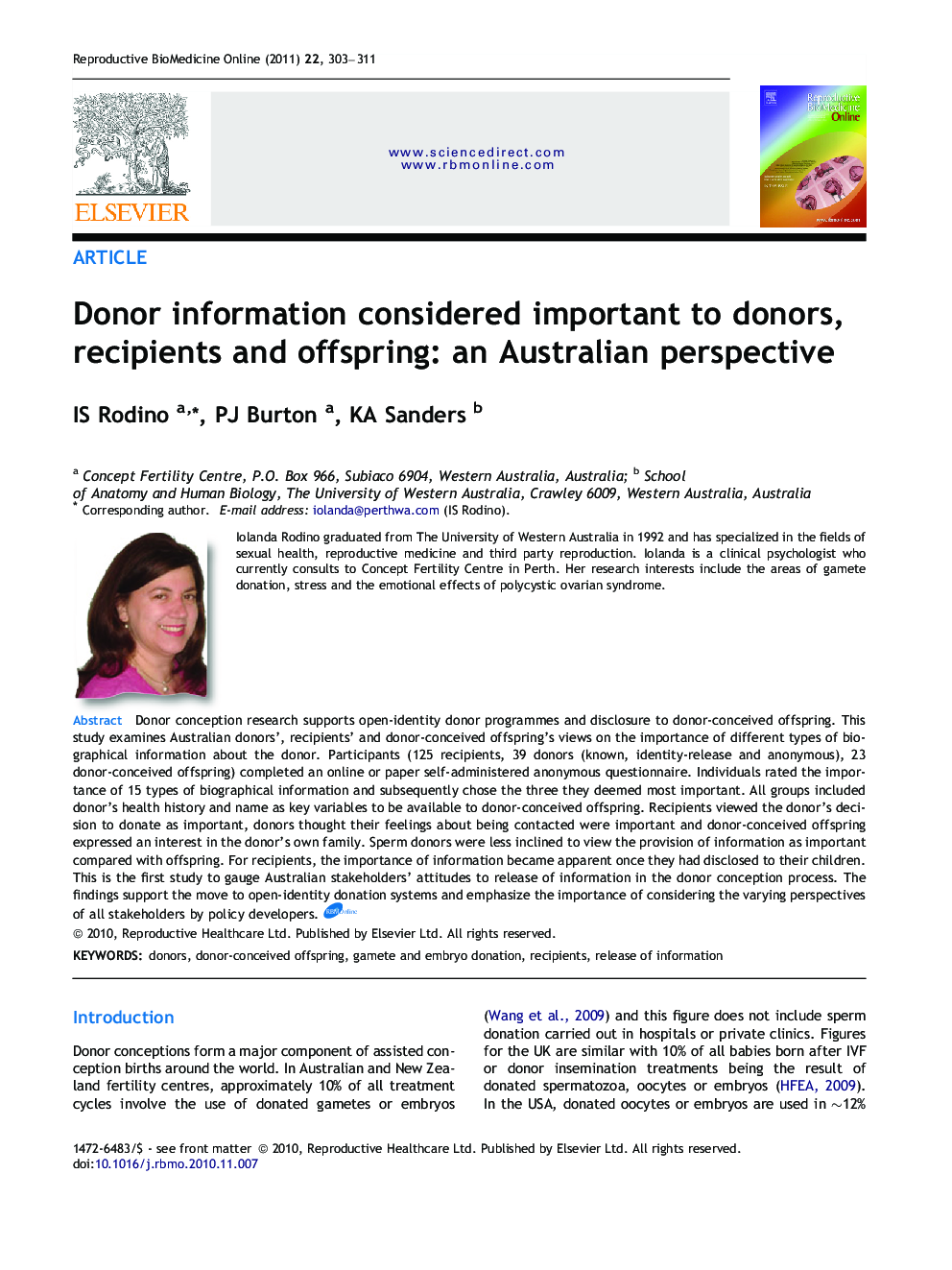 Donor information considered important to donors, recipients and offspring: an Australian perspective 