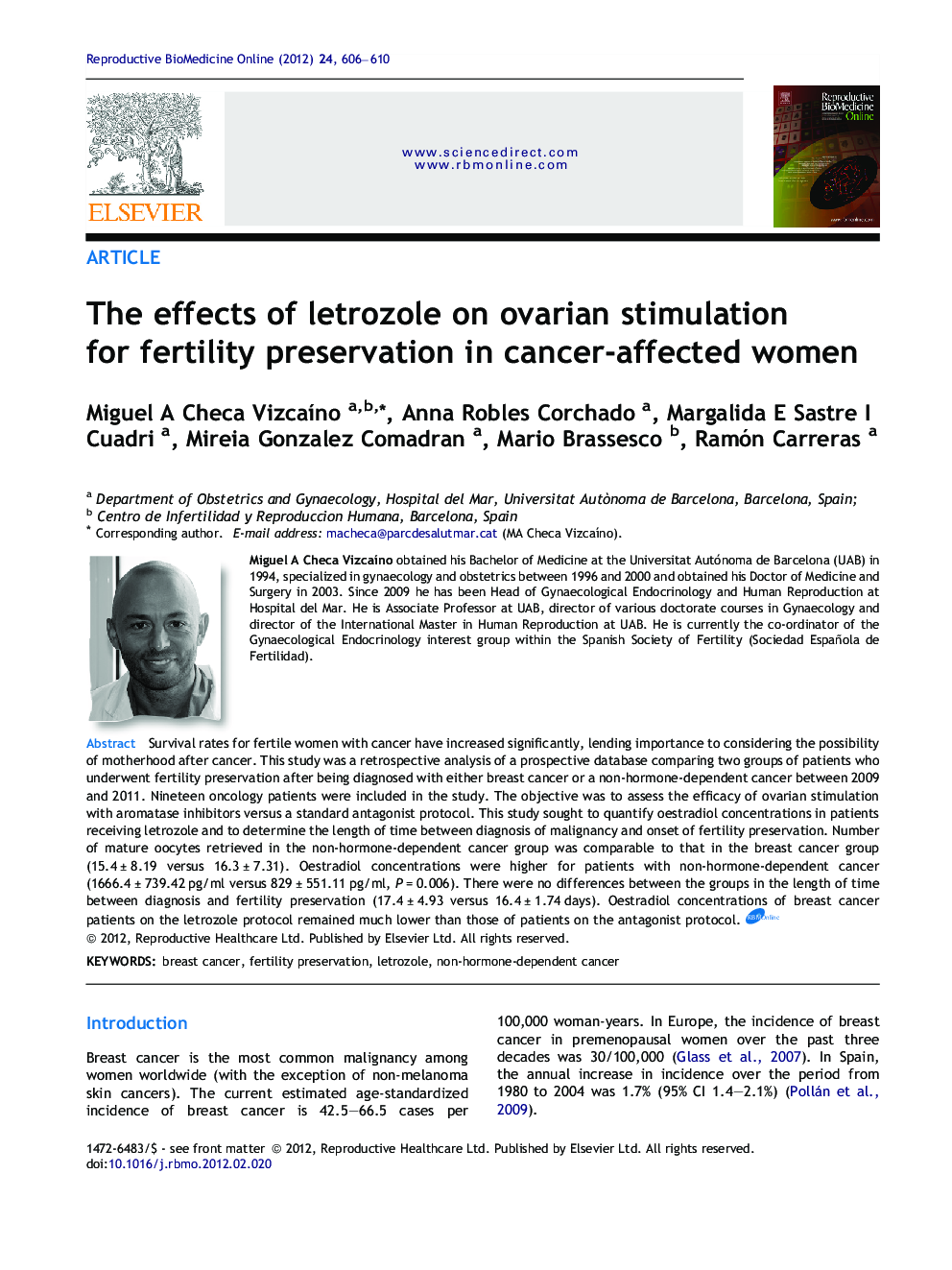 The effects of letrozole on ovarian stimulation for fertility preservation in cancer-affected women 