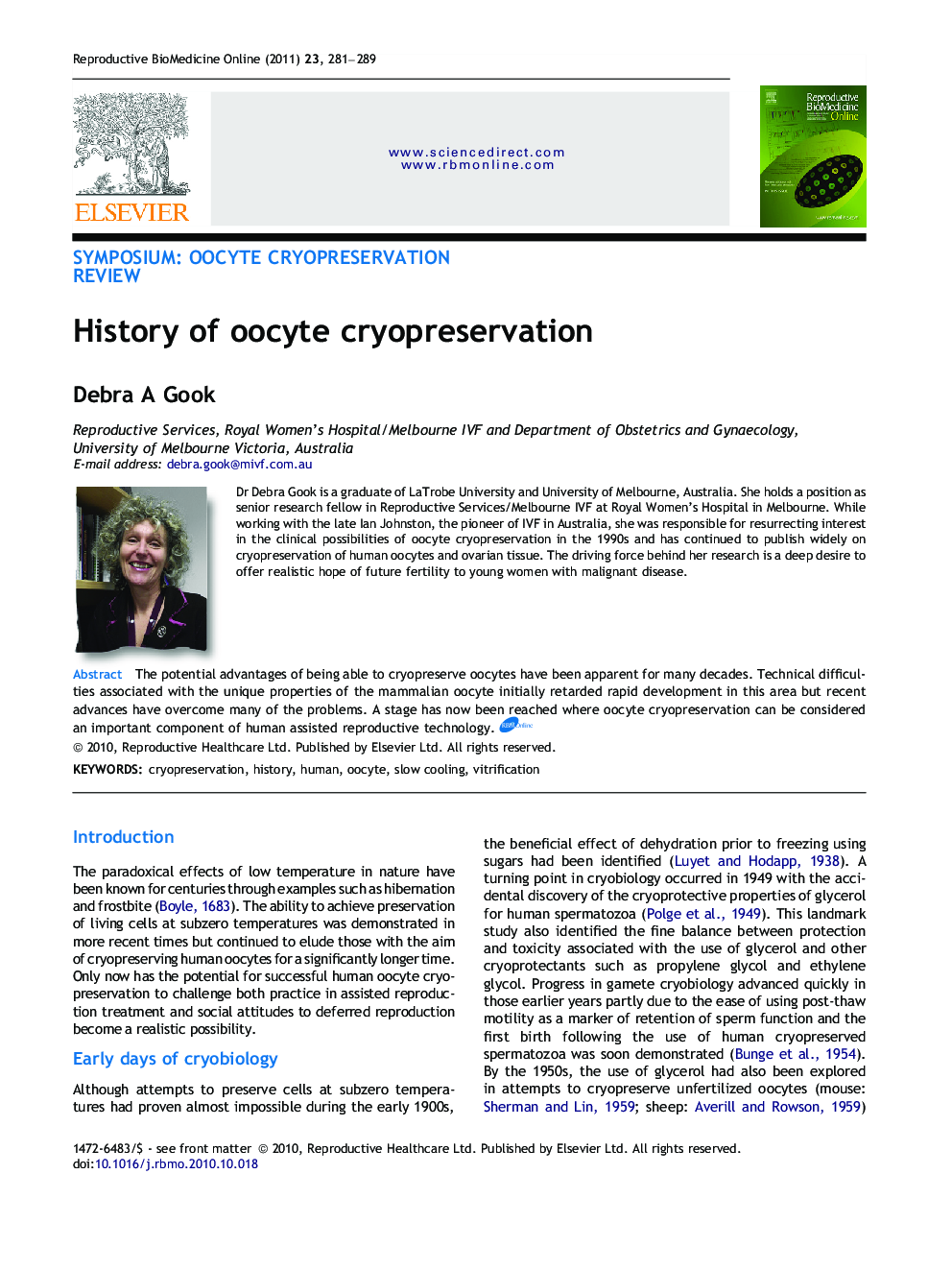 History of oocyte cryopreservation 